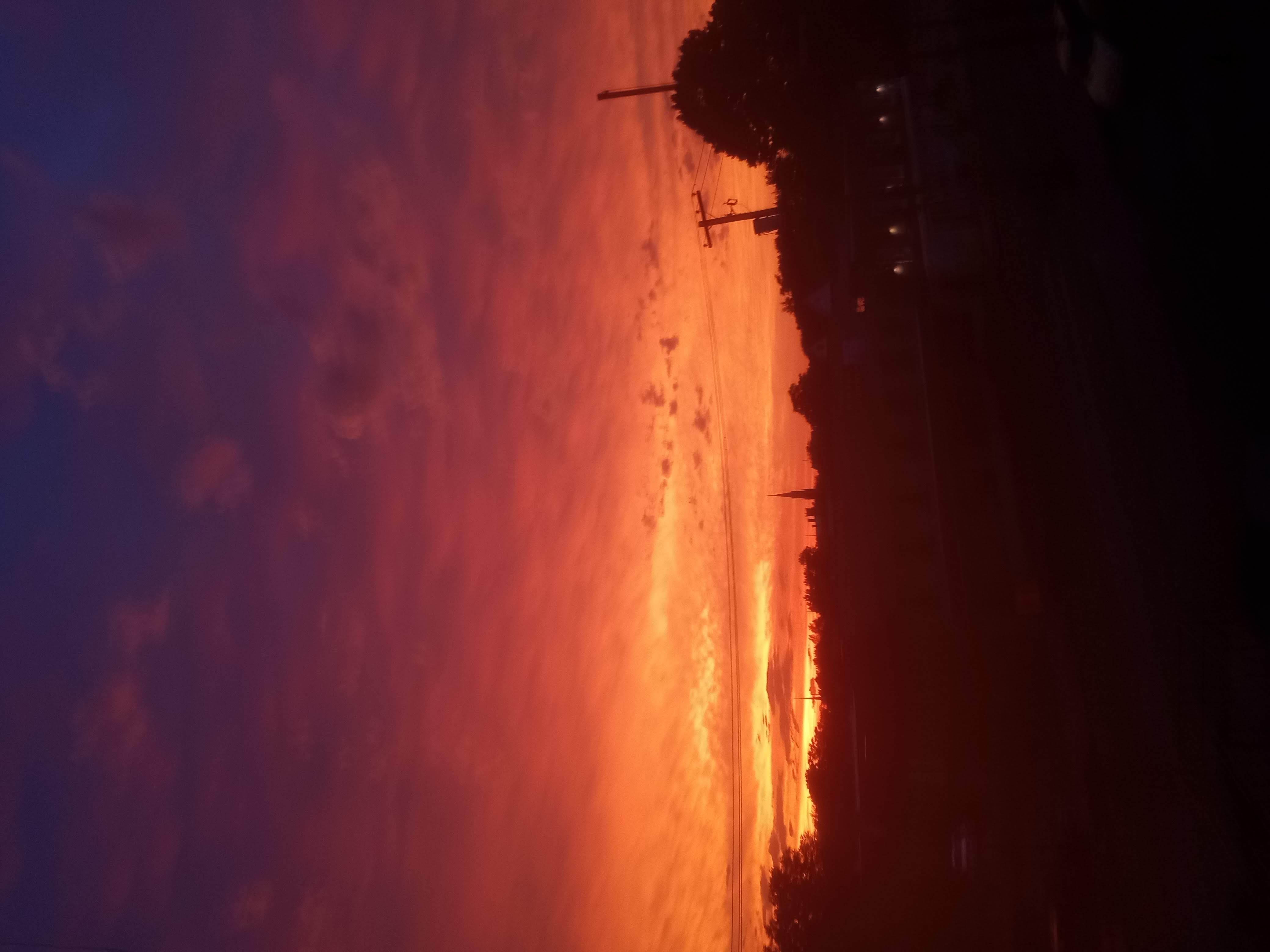 Sunset over building